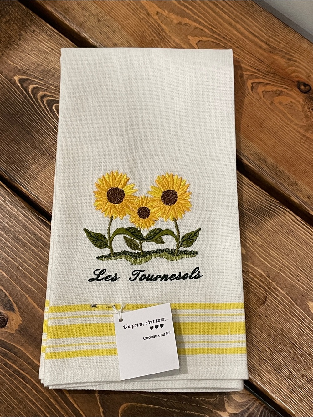 Sunflower Embroidered Kitchen Tea Towel - White with Yellow